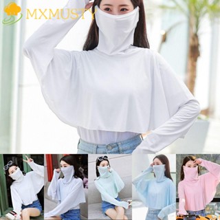 Mxmusty ปลอกแขนกันแดด ผ้าเรยอน สีพื้น พร้อมหน้ากาก เหมาะกับฤดูร้อน สําหรับขี่จักรยาน เล่นกีฬากลางแจ้ง