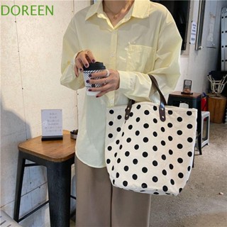 Doreen กระเป๋าถือ ผ้าแคนวาส ลายจุด สไตล์เกาหลีวินเทจ จุของได้เยอะ สําหรับผู้หญิง