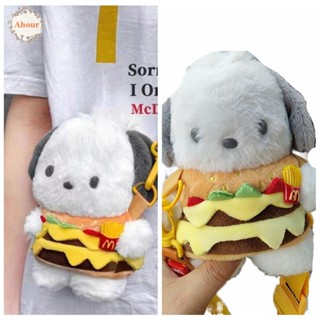 Ahour กระเป๋าสะพายไหล่ ผ้ากํามะหยี่ขนนิ่ม ลายการ์ตูน Pochacco Hamburger น่ารัก ปรับได้ สําหรับเด็ก