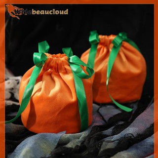 Widebeaucloud ถุงขนม ผ้ากํามะหยี่ สีส้ม พร้อมเชือกเส้นเล็ก สําหรับตกแต่งปาร์ตี้ฮาโลวีน