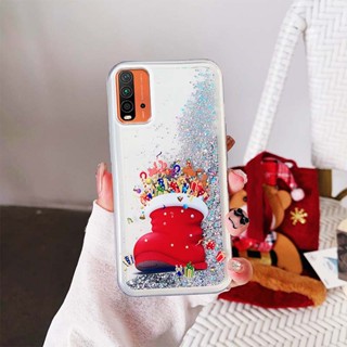 Ybd เคสโทรศัพท์มือถือ ลายต้นคริสต์มาส ซานตาคลอส กวาง มีทรายไหล สําหรับ Xiaomi POCO M3 Redmi 9T 9