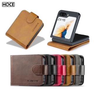 Hoce ZFlip5 เคสโทรศัพท์หนัง ฝาพับ พร้อมช่องใส่บัตร สําหรับ Samsung Galaxy Z Flip 3 Z Flip 4 Flip5 5G