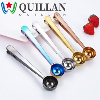 Quillan 2-in-1 ช้อนกาแฟ สเตนเลส ด้ามจับยาว สีเงิน พร้อมคลิปหนีบถุง สร้างสรรค์