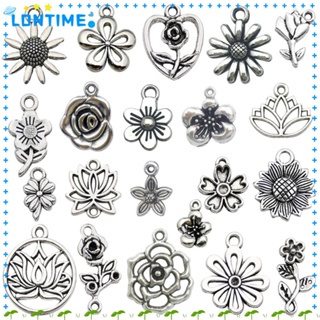 Lontime จี้ดอกกุหลาบทิเบตโบราณ สีเงิน คละแบบ DIY 100 ชิ้น