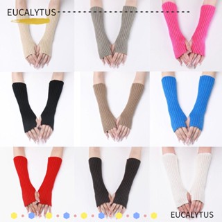 Eutus ถุงมือถักนิตติ้ง ถุงมือข้อยาว สีขาว สีดํา สไตล์พังก์ เปิดนิ้ว อบอุ่น กลางแจ้ง