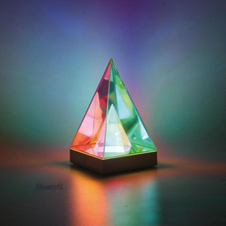 [Homyl1] โคมไฟตั้งโต๊ะ LED รูปพีระมิด 3D USB สําหรับตกแต่งบ้าน