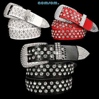 Aomsom Bling Bling Diamond Belt พังก์หรูหราออกแบบแบรนด์โลลิต้าคอสเพลย์กางเกงหนังแท้