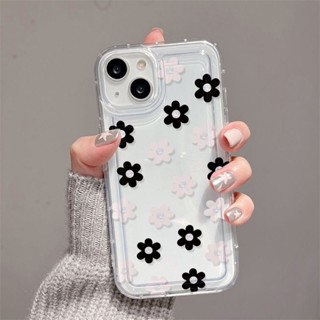 ดอกไม้สีขาวดำเต็มจอ ถุงลมนิรภัย เคสไอโฟน Compatible for iPhone 11 14 13 12 15 Pro Max 7 8 SE XR 11Pro 14 15 Plus X XS