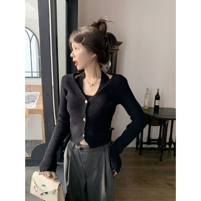 L.A Shop พร้อมส่ง เสื้อไหมพรม ผ้าร่องตรง 2ชั้น ดีเทลคล้องคอ  "CZ037" -C