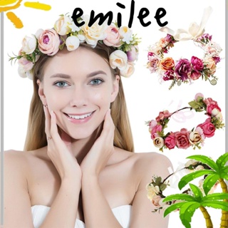 Emilee มงกุฎดอกไม้ ปรับได้ เครื่องประดับผมเจ้าสาว หูฟัง ที่คาดผม ดอกไม้ งานแต่งงาน