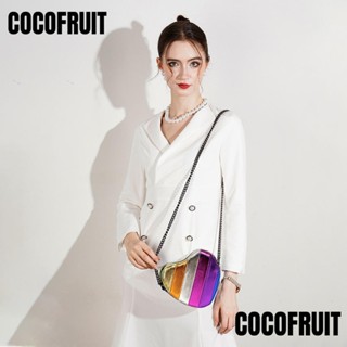 Cocofruit กระเป๋าสะพายไหล่ สะพายข้าง หนัง PU แต่งสายโซ่ รูปหัวใจ กันน้ํา สีรุ้ง สไตล์เรโทร