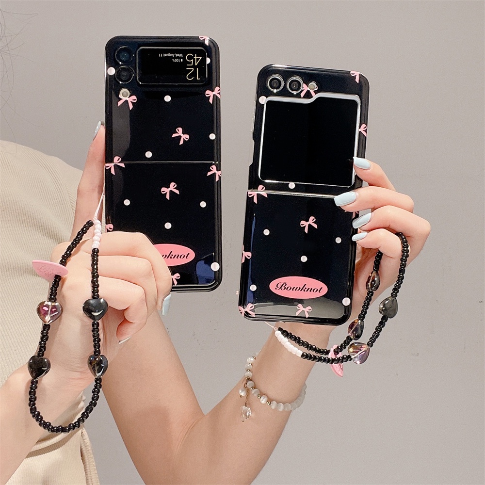 เคสโทรศัพท์มือถือ แบบบางพิเศษ ป้องกันกระแทก พิมพ์ลายจุด ประดับโบว์น่ารัก สีดํา สําหรับ Samsung Galaxy Z Flip 4 Z Flip 3 Z Flip 5 Z Flip 5 4 3