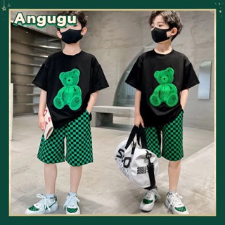 Angugu ใหม่ ชุดเสื้อแขนสั้น กางเกงขาสั้น ลายสก๊อต คุณภาพสูง แฟชั่นฤดูร้อน สําหรับเด็กผู้ชาย อายุ 3-14 ปี 2023 2 ชิ้น