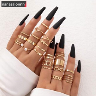 Nanasn| แหวนนิ้วชี้ แบบเปิด รูปหัวใจ ประดับไข่มุก สีชมพู ปรับได้ อุปกรณ์เสริม สําหรับผู้หญิง 18 ชิ้น 22 ชิ้น 23 ชิ้น M1O2