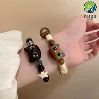 Ralph สร้อยข้อมือลูกปัดไม้ ลายการ์ตูนแมวดํา สไตล์จีน น่ารัก เครื่องประดับ ของขวัญ