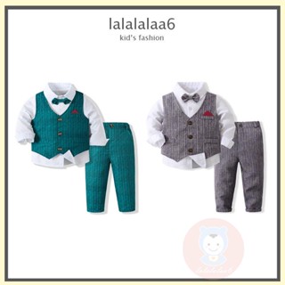 Laa6- เซตเสื้อเชิ้ต คอปก แขนยาว และกระดุม และกางเกง สําหรับเด็กผู้ชาย