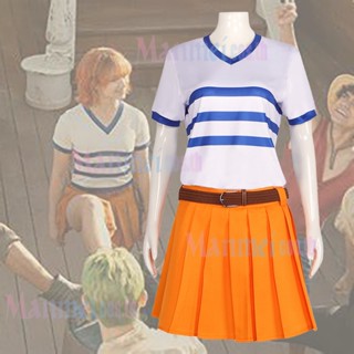 Manmei One Piece Live Action TV Series Anime Cosplay Costume Nami Shirt Skirt Suit Set Halloween Party Performance Wear Clothing Womens