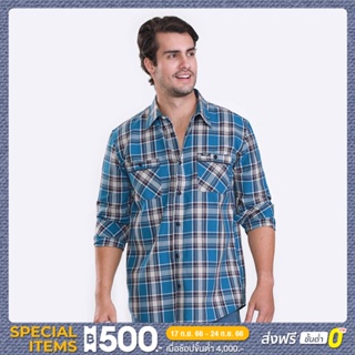 WRANGLER เสื้อเชิ้ตแขนยาวผู้ชาย ทรง REGULAR รุ่น WR S523MSHLS68 สีฟ้า