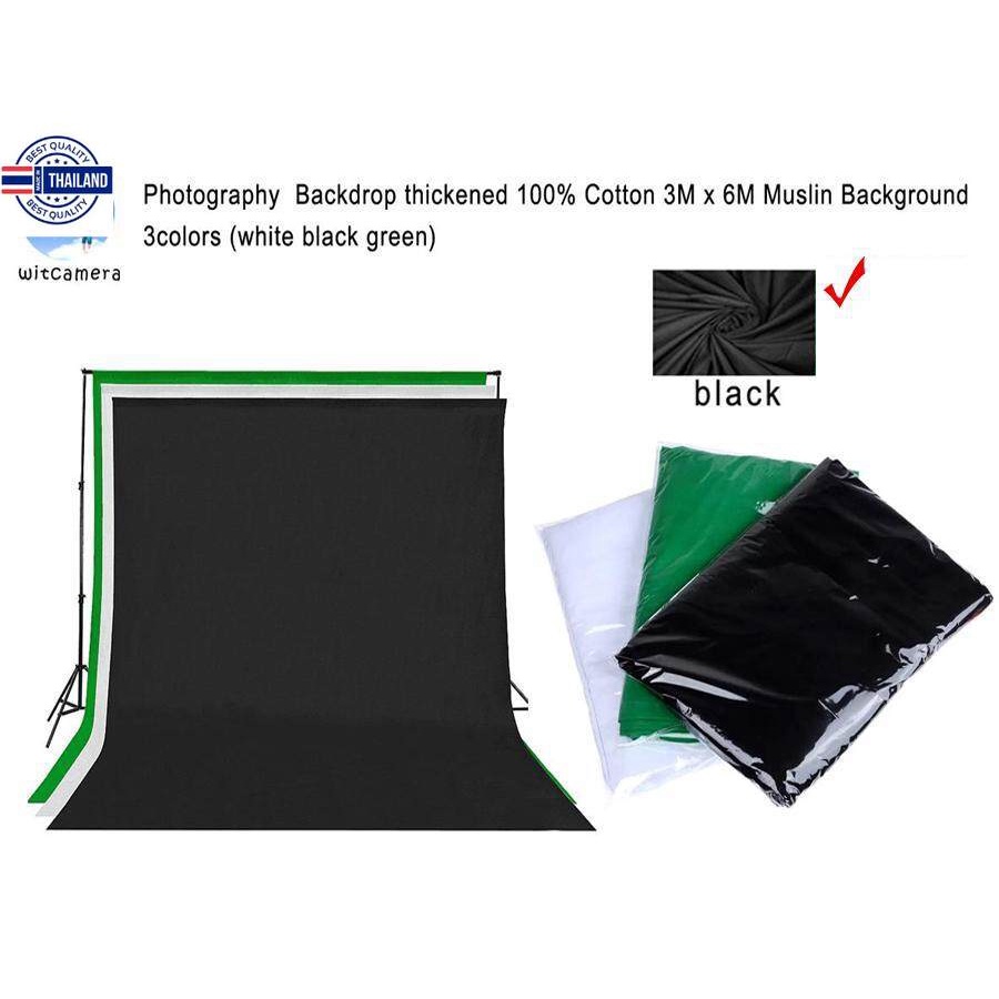 ฉากหลังการถ่ายภาพหนา 3 เมตร x 6 เมตรมัสลินผ้าฝ้าย  มี3สีให้เลือกได้  สีขาว สีดำ สีเขียวพื้นหลัง  Photography Backdrop th