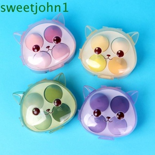 Sweetjohn พัฟฟองน้ําแต่งหน้า รูปไข่ กันฝุ่น แบบพกพา 4 ชิ้น