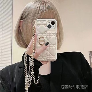 Xiaohongshu เคสโทรศัพท์มือถือหนัง กันกระแทก พร้อมสายโซ่คล้อง สําหรับ Apple 14promax 13pro 12pro 11