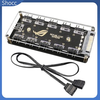 Shocc ฮับแยกพัดลม 1 เป็น 10 พอร์ต ARGB 5V 3Pin ARGB พร้อมฐานกาว SATA สําหรับพัดลม LED