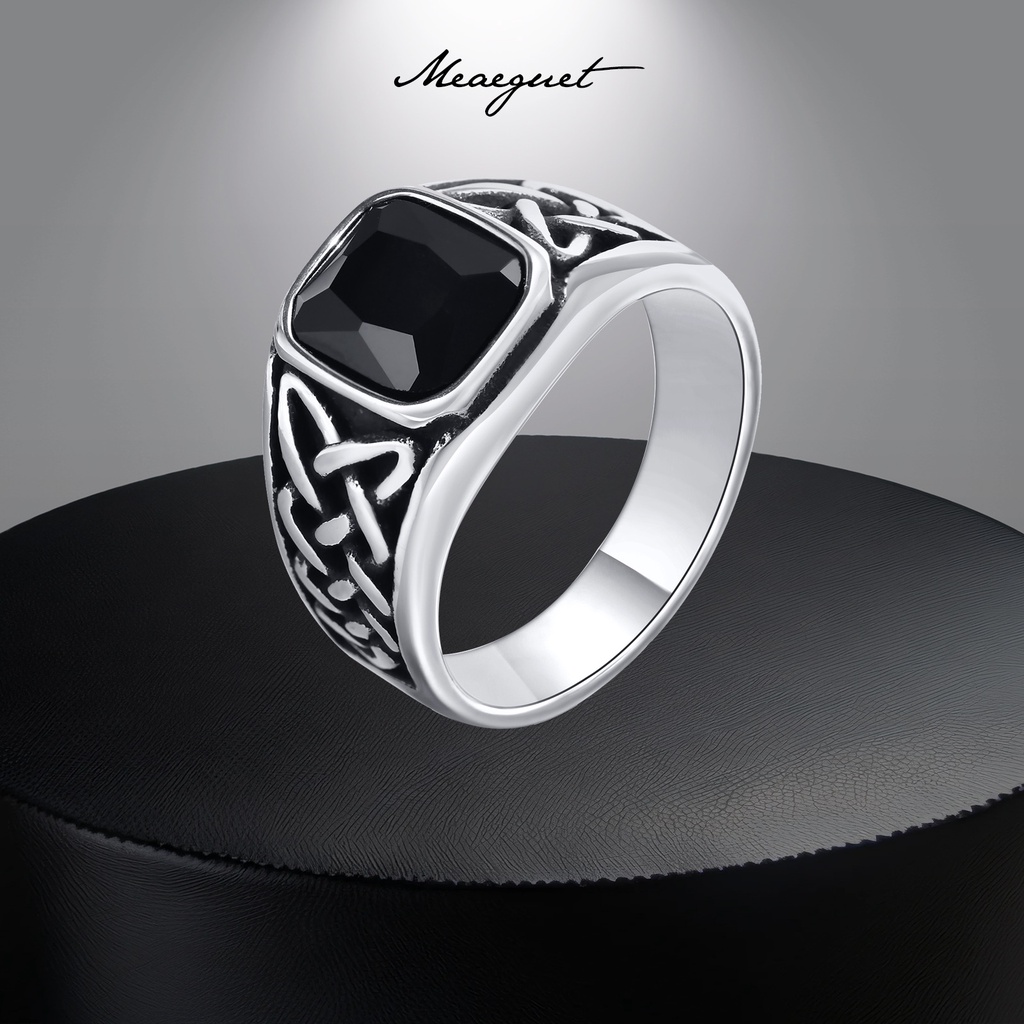 Mg แหวนเพชร สีดํา สําหรับผู้ชาย สเตนเลส พังก์ แก้ว สี่เหลี่ยม ของขวัญวันเกิดแฟน