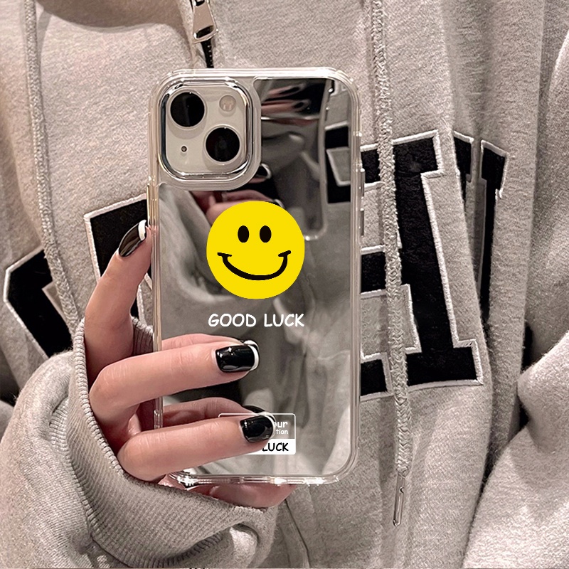 เคสโทรศัพท์ For iphone 11 12 13 pro 14 pro max 11 pro max 15 pro 13 pro 12 pro 14 15 pro max กระจกเงา รูปแบบใบหน้ายิ้ม