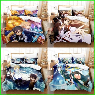 Yb2 Sword Art Online 3in1 ชุดเครื่องนอน ผ้าปูที่นอน ผ้าห่ม ล้างทําความสะอาดได้ ใส่สบาย BY2