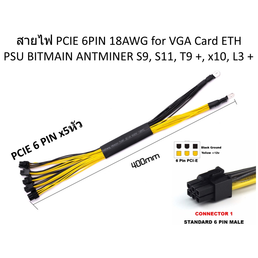 สายไฟ ASIC S7 S9 PCIE 6PIN 18AWG VGA ETH Miner PSU Server BITMAIN Antminer Bitcoin Whatsminer P3 APW