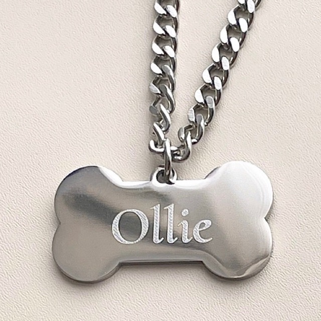 BONE NECKLACE_SILVER – สร้อยคอสัตว์เลี้ยงรูป BONE แข็งแรง & เหมาะสําหรับสัตว์เลี้ยงที่ใช้งานอยู่