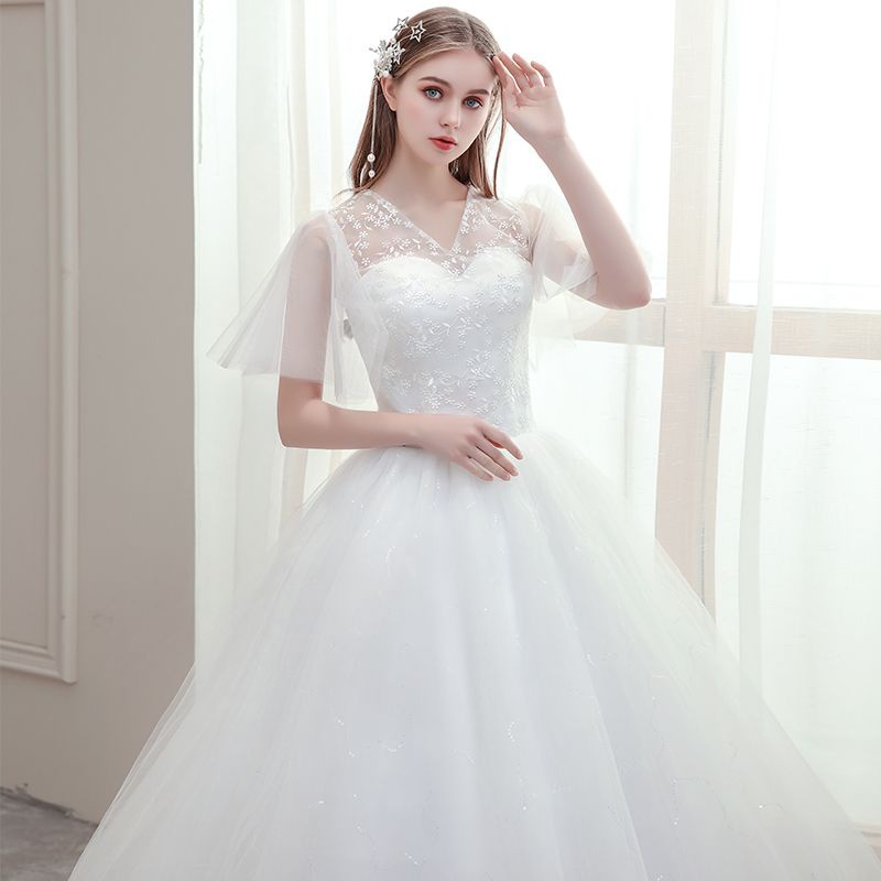 (Dress)พร้อมส่ง Wedding Dress เดรสแต่งงาน Korea Style เดรสกระโปรงสั้นแขนสั้น ถ่ายพรีเวดดิ้ง เดรสขาว minimal เจ้าสาว