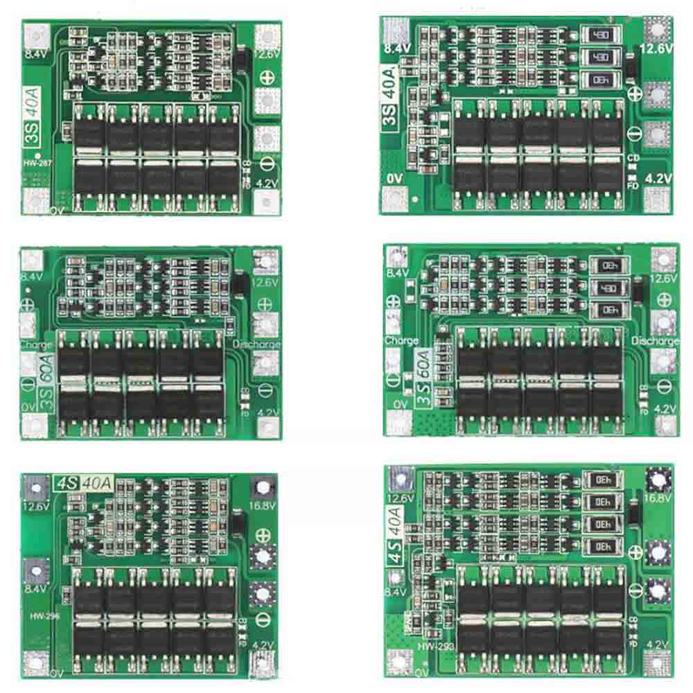 บอร์ดป้องกันที่ชาร์จแบตเตอรี่ลิเธียม 3S 4S 40A 60A Li-ion 18650 BMS สําหรับสว่านมอเตอร์ 11.1V 12.6V 14.8V 16.8V