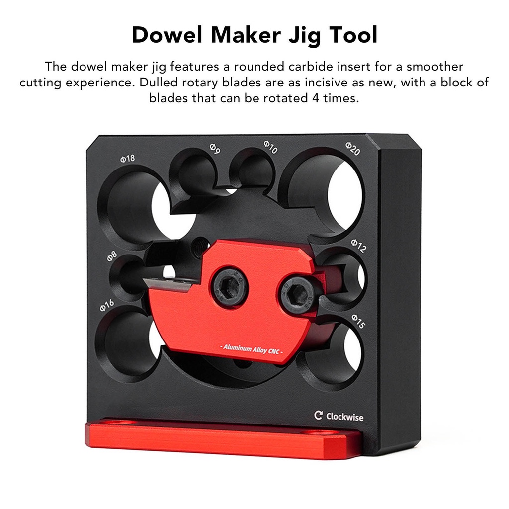 Player kingdom Dowel Maker Jig อลูมิเนียมปรับได้ 8 รูไฟฟ้า เจาะ มิลลิ่งไม้รอบ Rod งานไม้เสริมเครื่องมือ
