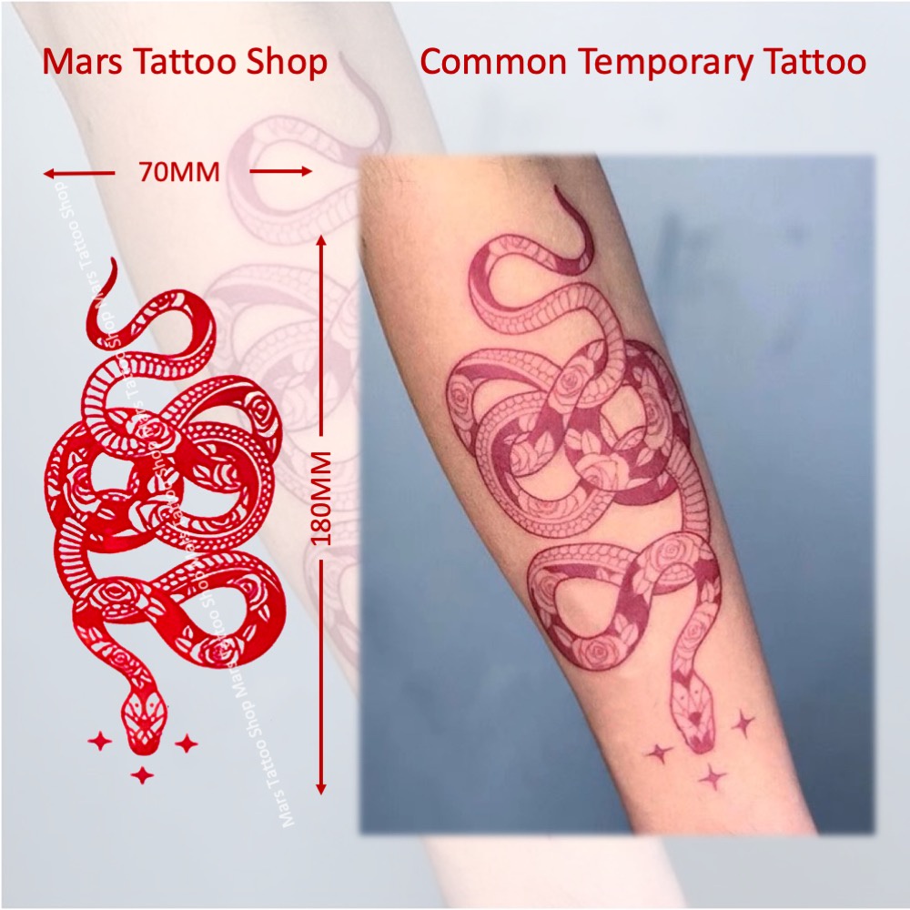 【Mars Tattoo】รอยสักชั่วคราว รอยสักชั่วคราว ลายงู สีแดง ติดทนนาน CD031