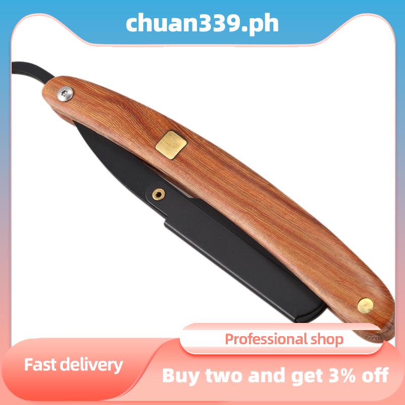 Zjth มีดโกนหนวด สเตนเลส ขอบตรง ด้ามจับไม้ พับได้ สําหรับตัดผม โกนขนคิ้ว เครา