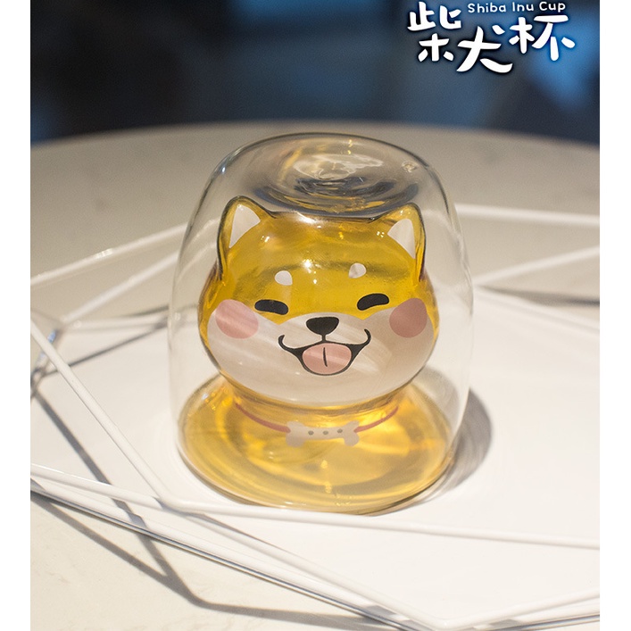 Double Layers Wonder Dog Shiba Inu ถ้วยนมชากาแฟน้ําผลไม้ถ้วยแก้ว