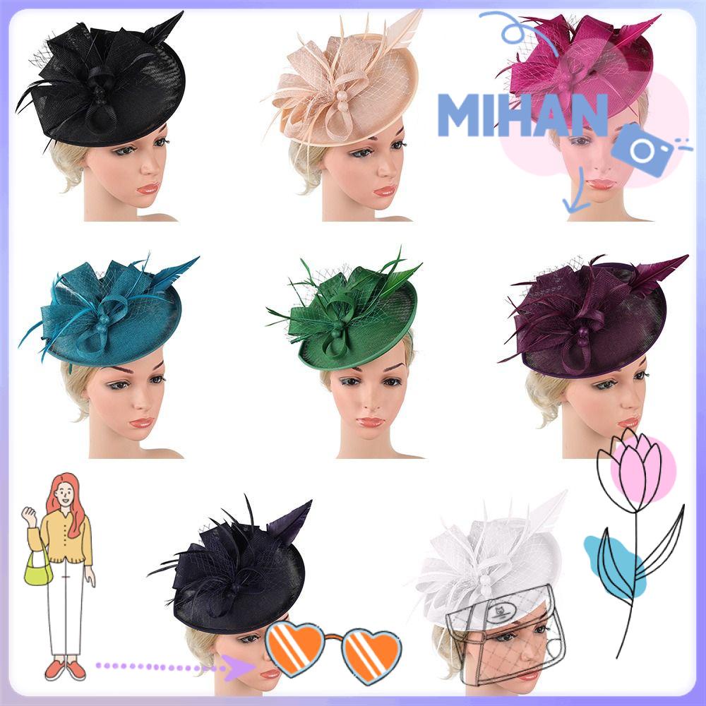 Mh หมวกขนนก ลายดอกไม้ สไตล์วินเทจ สําหรับปาร์ตี้ชา