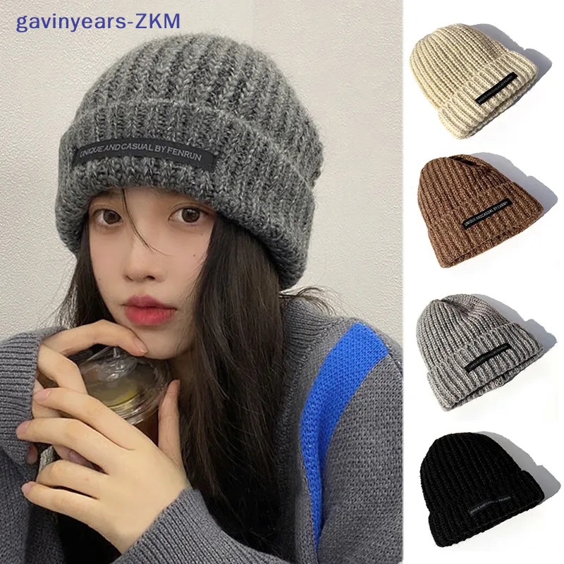 [gavinyears] หมวกถักฤดูหนาวผู้หญิง Baggy Skullies Beanies สีทึบหมวกหญิง Warm Slouchy Skullcap ถักที่อบอุ่น [TH]