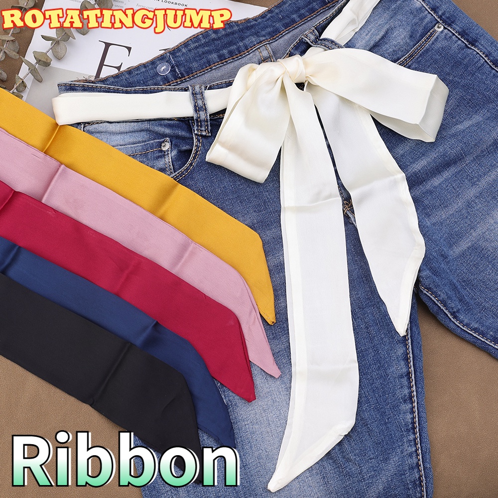 ผ้าพันคอ ผ้าเรยอน แต่งริบบิ้นยาว สีพื้น เหมาะกับของขวัญ สําหรับผู้หญิง