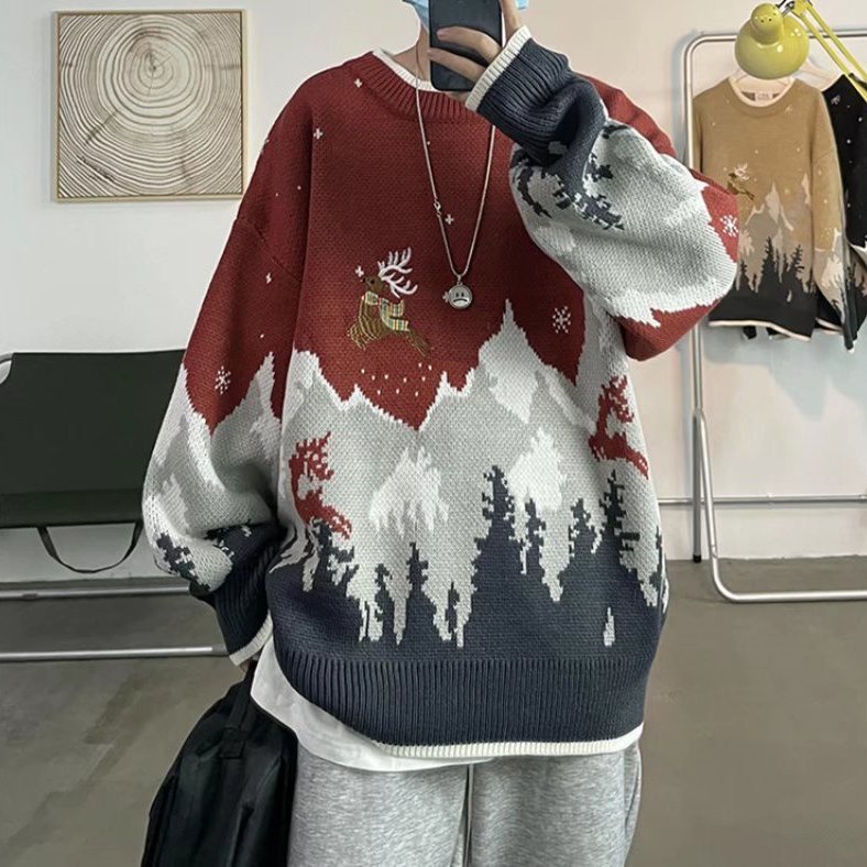 เสื้อแจ็กเก็ตกันหนาวลําลอง คอกลม ผ้าถัก ทรงหลวม ลายกวางเอลก์ คริสต์มาส เข้ากับทุกการแต่งกาย สไตล์ฮ่องกง แฟชั่นฤดูใบไม้ร่วง และฤดูหนาว สําหรับผู้ชาย