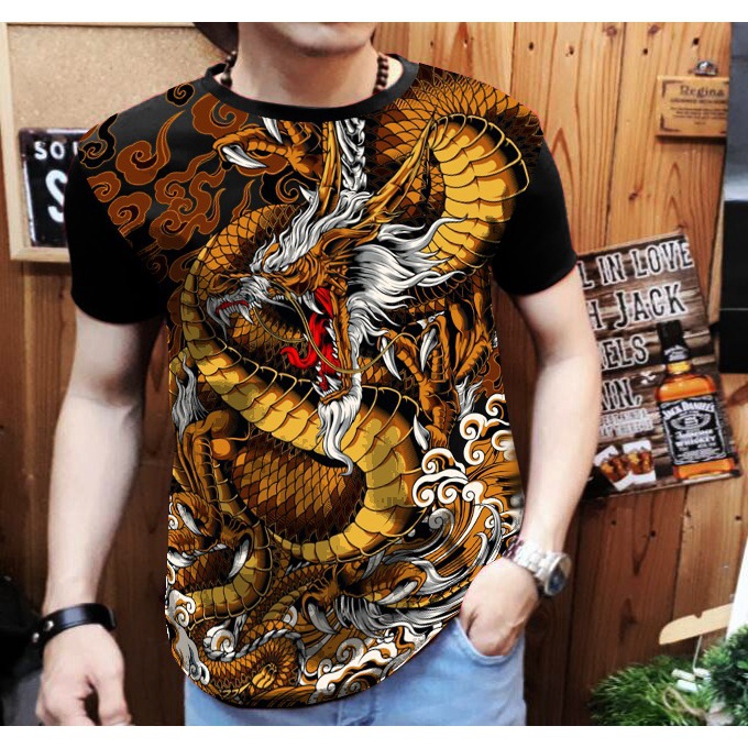 เสื้อยืดแขนสั้น ระบายอากาศได้ดี พิมพ์ลายมังกร แฟชั่นฤดูร้อน สําหรับผู้ชาย