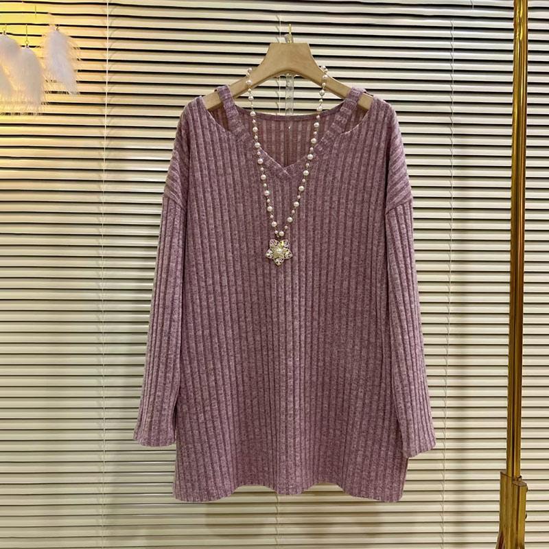 【Oversize Top】เสื้อยืด คอวี ทรงหลวม สไตล์เกาหลี พลัสไซซ์ (50-150 กก.)