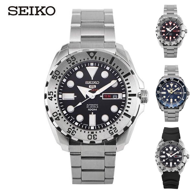 Seiko 5 24 JEWELS นาฬิกาข้อมือแฟชั่น มัลติฟังก์ชั่น แสดงปฏิทิน สําหรับผู้ชาย