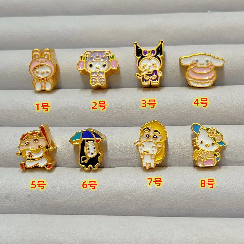 เครื่องประดับ สร้อยข้อมือ ประดับลูกปัด ลายการ์ตูนชินนาม่อน สุนัขคุโรมิ ชินจัง ไร้หน้า สีทอง diy