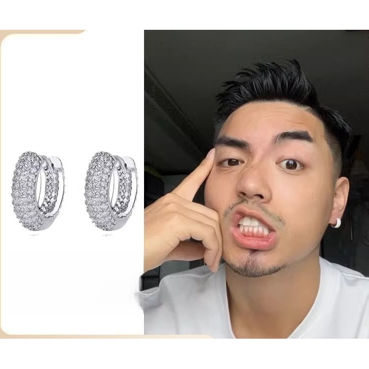 Nemal สไตล์เดียวกันต่างหูเพชรเต็มผู้ชายหรูหรา Puffian หล่อต่างหูระดับไฮเอนด์ ins Hip Hop Street ต่างหู