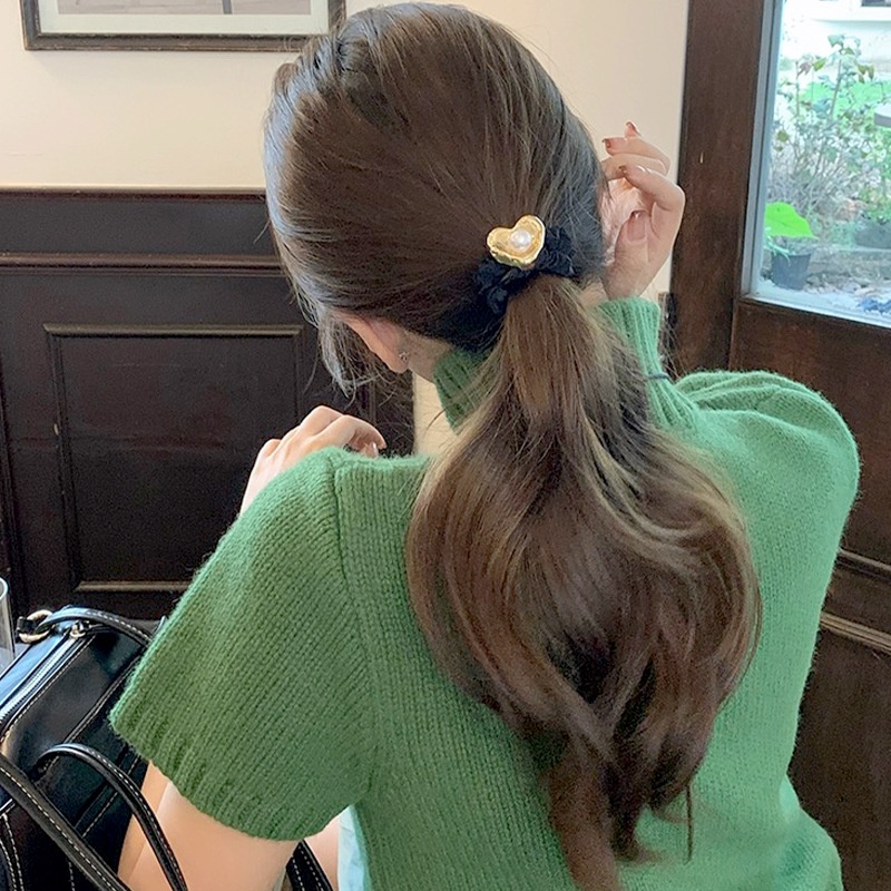ยางรัดผมหางม้า ประดับไข่มุก ขนาดใหญ่ แฟชั่นเรโทร สไตล์เกาหลี และฝรั่งเศส