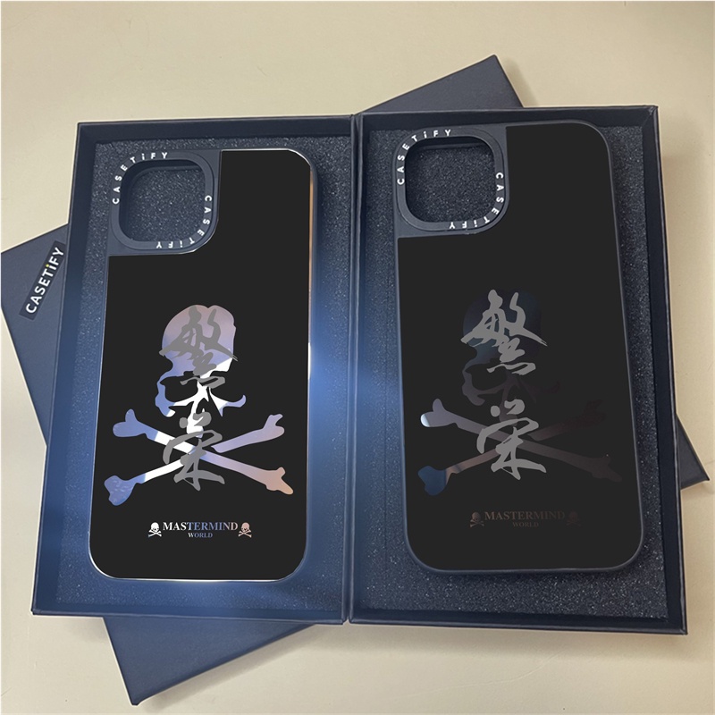 Casetify X เคสโทรศัพท์มือถือแบบกระจกแข็ง แม่เหล็ก ลายกะโหลก สีดํา สีเงิน พร้อมกล่อง สําหรับ IPhone 15 14 13 12 Pro Max Plus