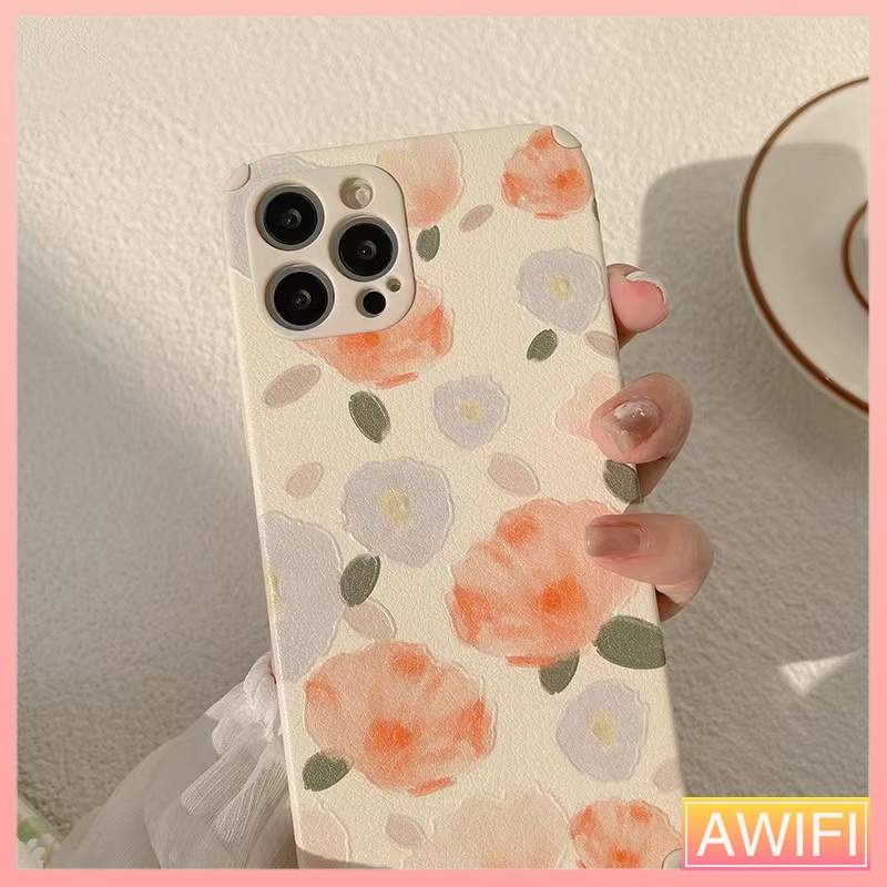 AWIFI เคสโทรศัพท์ ซิลิโคน หนังเทียม พิมพ์ลายดอกไม้ สไตล์เรโทร สําหรับ 11 13 ProMax X Xr Xs Max 7 8 Plus 12 Pro #240