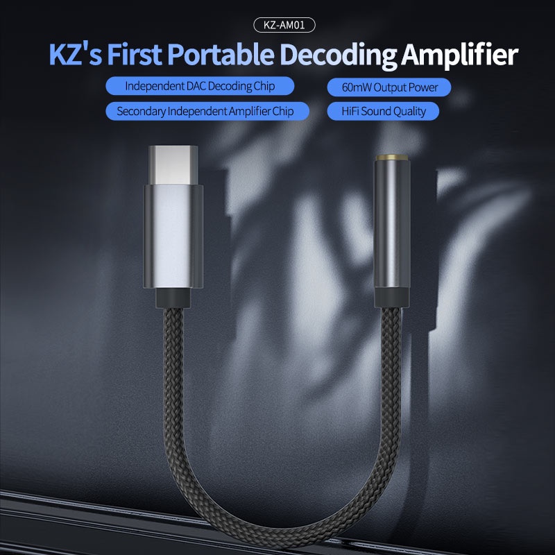 Kz AM01 สายอะแดปเตอร์เสียง Type-C เป็น 3.5 มม. 32bit 384kHz Hi-Fi DAC และชิป IC คู่ สําหรับ TRN MT4 